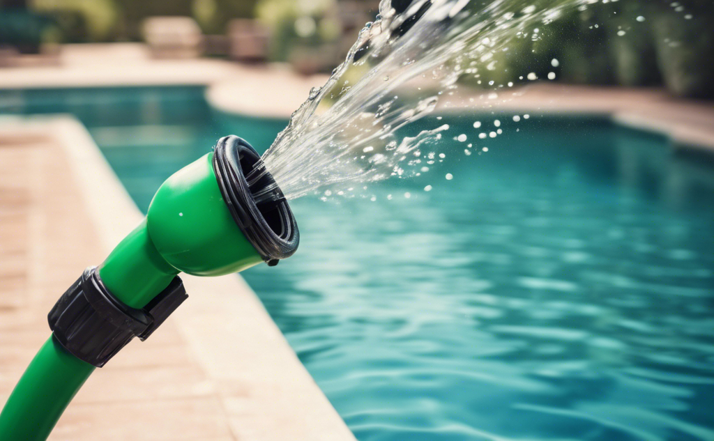 garden hose putting water into swimming pool